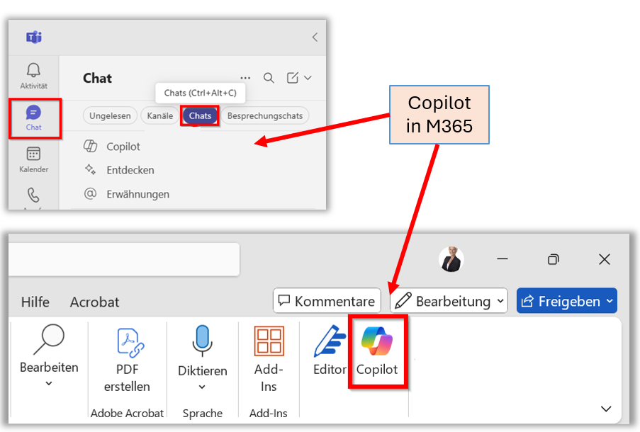 Illustration von praktischen Einsatzszenarien für Microsoft 365 Copilot im Unternehmensalltag